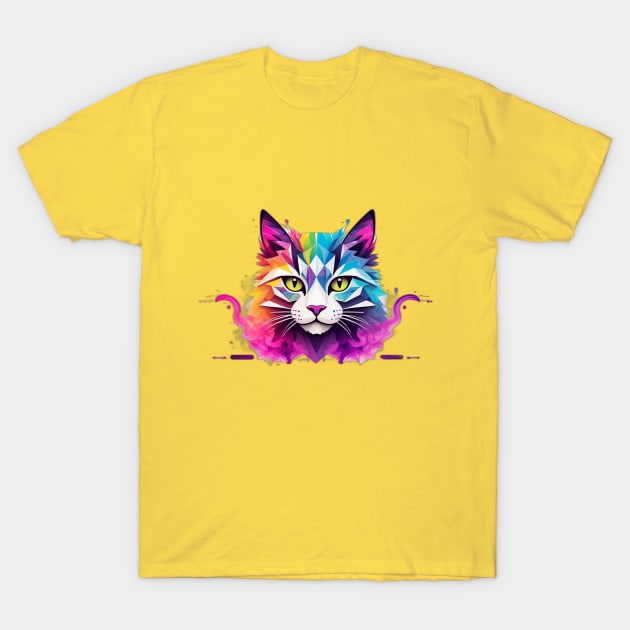 A Geometric Ode to Neon in Contemporary Cat Art T-Shirt by KreartHub